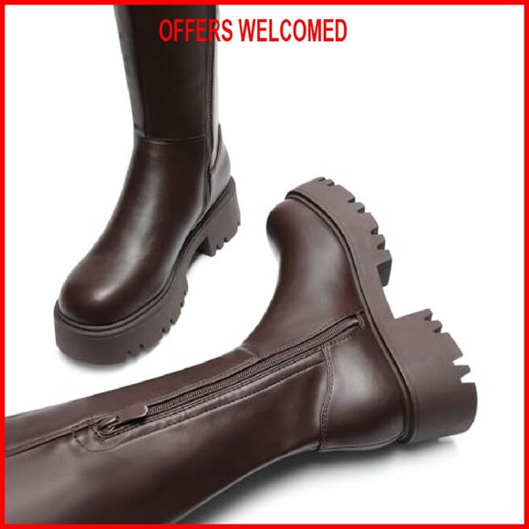 Women's Platform Over The Knee Boots Lug Sole Chunky Heels Thigh High - Picture 4 of 7